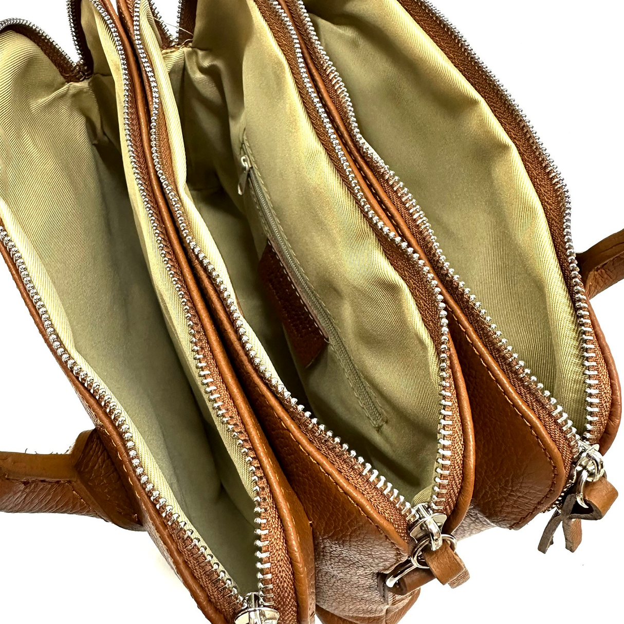 Háromrekeszes női táska természetes bőrből – bordó