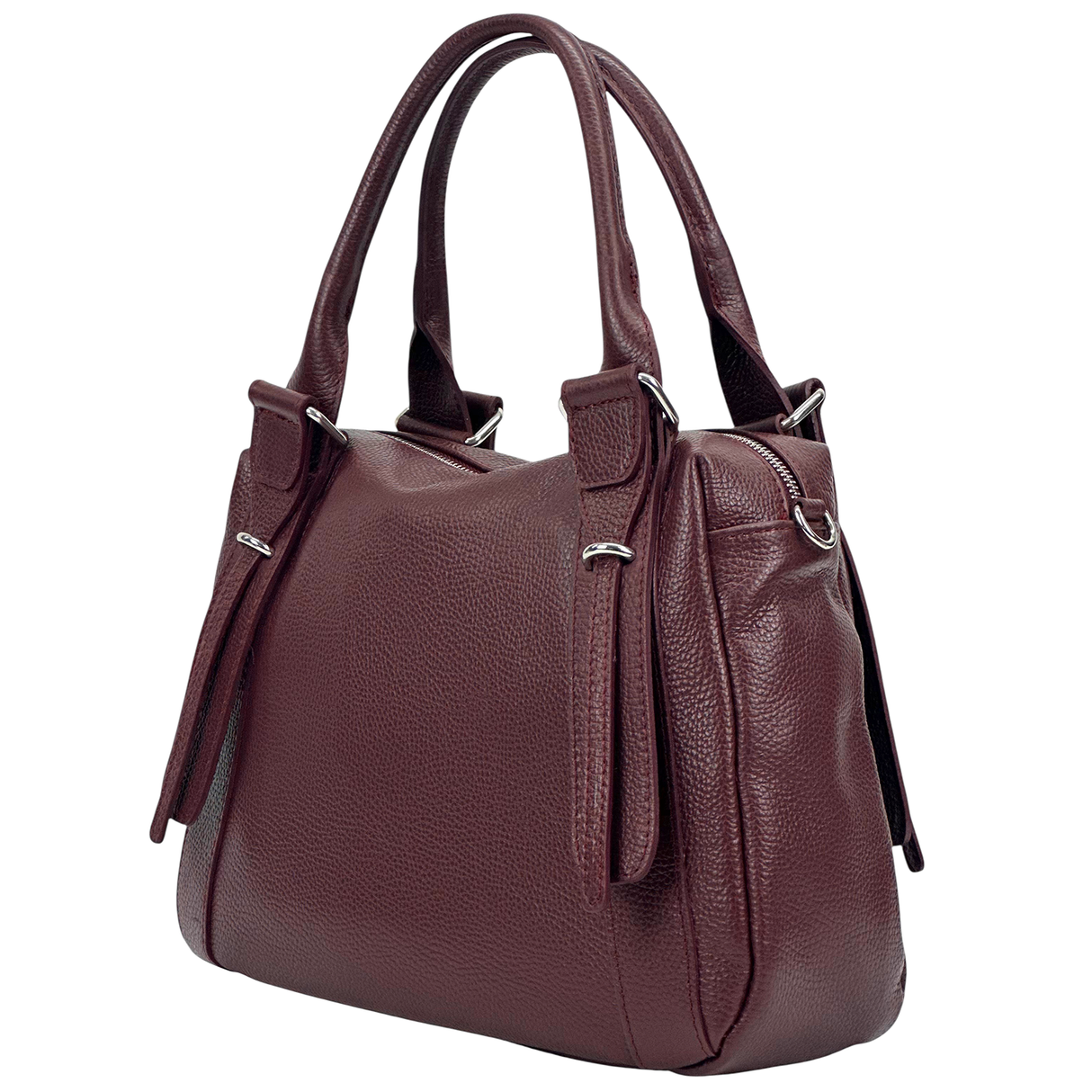 Nagy méretű női táska természetes bőrből – bordó