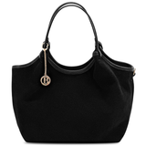 Nagy méretű női táska, zsák fazon, természetes velúrból – fekete