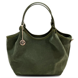 Nagy méretű női táska, zsák fazon, természetes velúrból – zöld