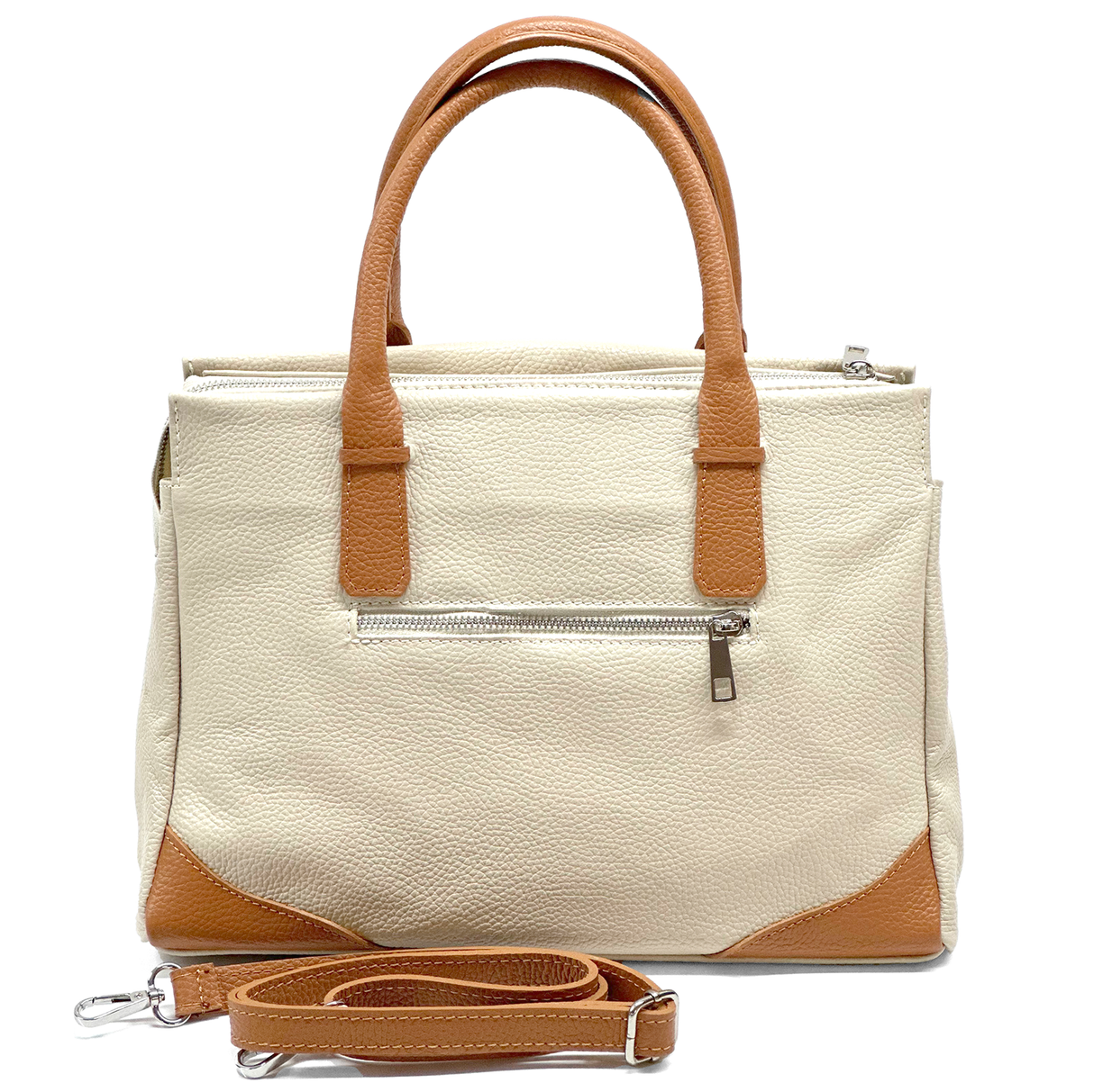 Női táska, természetes bőrből – bézs / téglabarna