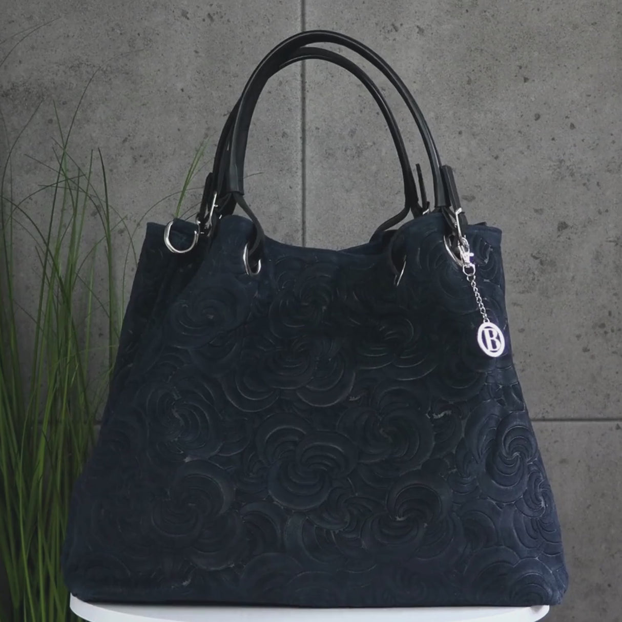 Nagy női táska természetes velúrból Rosie - kék