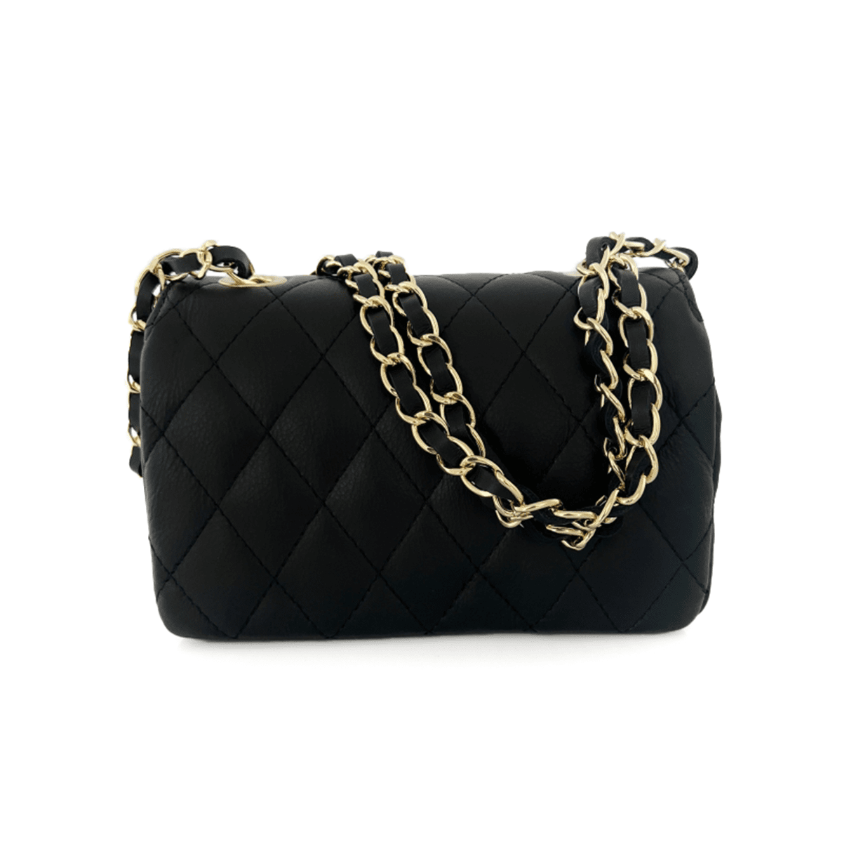 Kapitonált válltáska természetes bőrből Mila - fekete