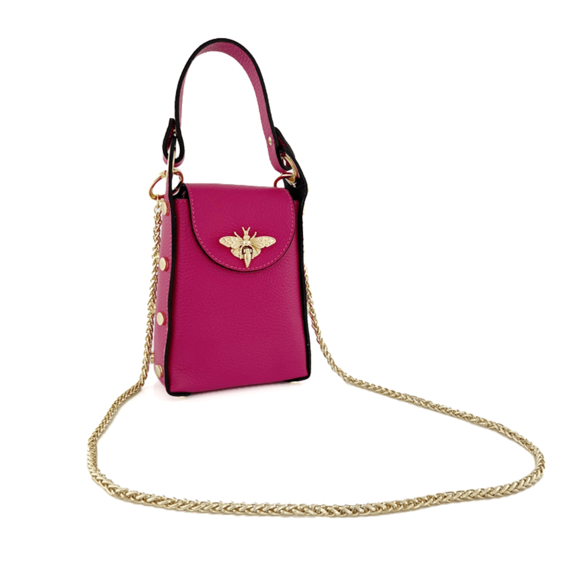 Női táska 2 fogantyúval természetes bőrből Azzurra - fukszia