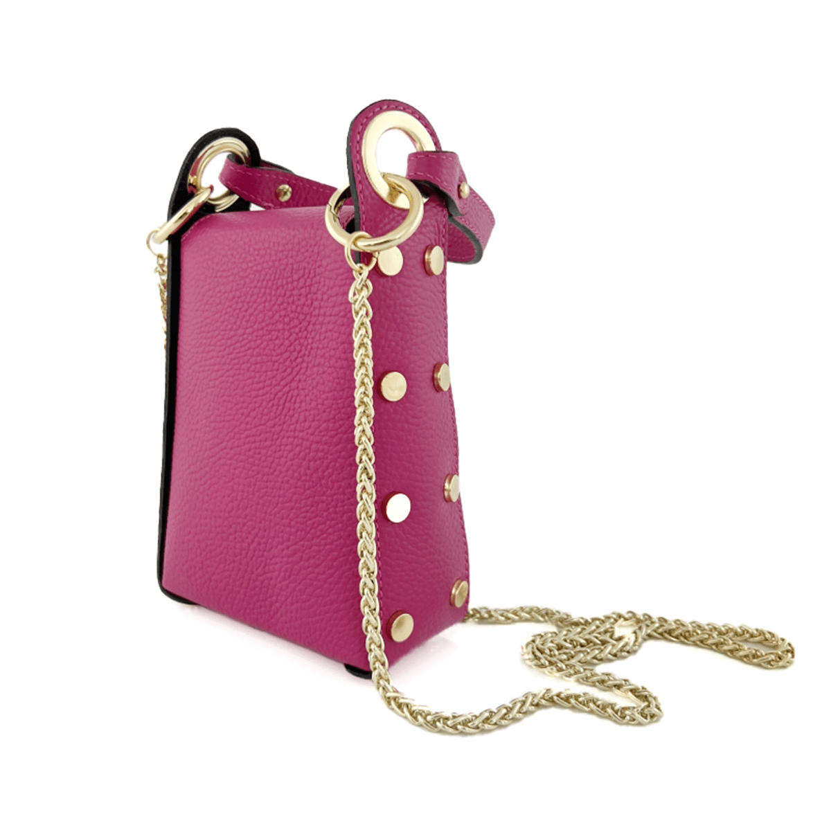 Női táska 2 fogantyúval természetes bőrből Azzurra - fukszia