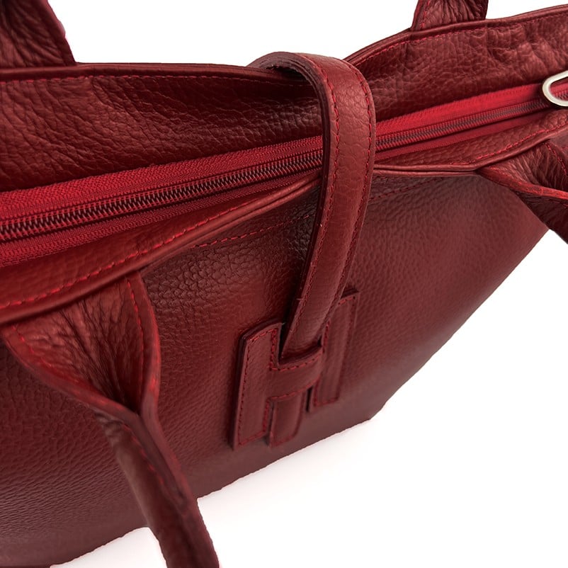 Nagy női táska természetes bőrből - bordó