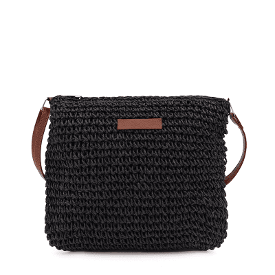Könnyű raffia válltáska – fekete